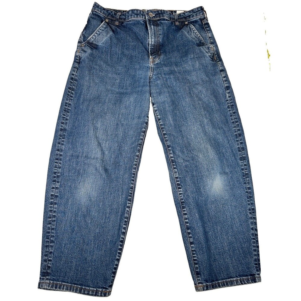 Everlane The Arc Jeans 32 Med Wash Barrel Leg High Rise Sustainable Denim